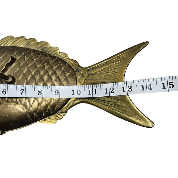 Vintage LARGE Brass Fish-Shaped Bowl Lid Trinket Holder Made Hong Kong 7.8 lbs - Picture 12 of 14
